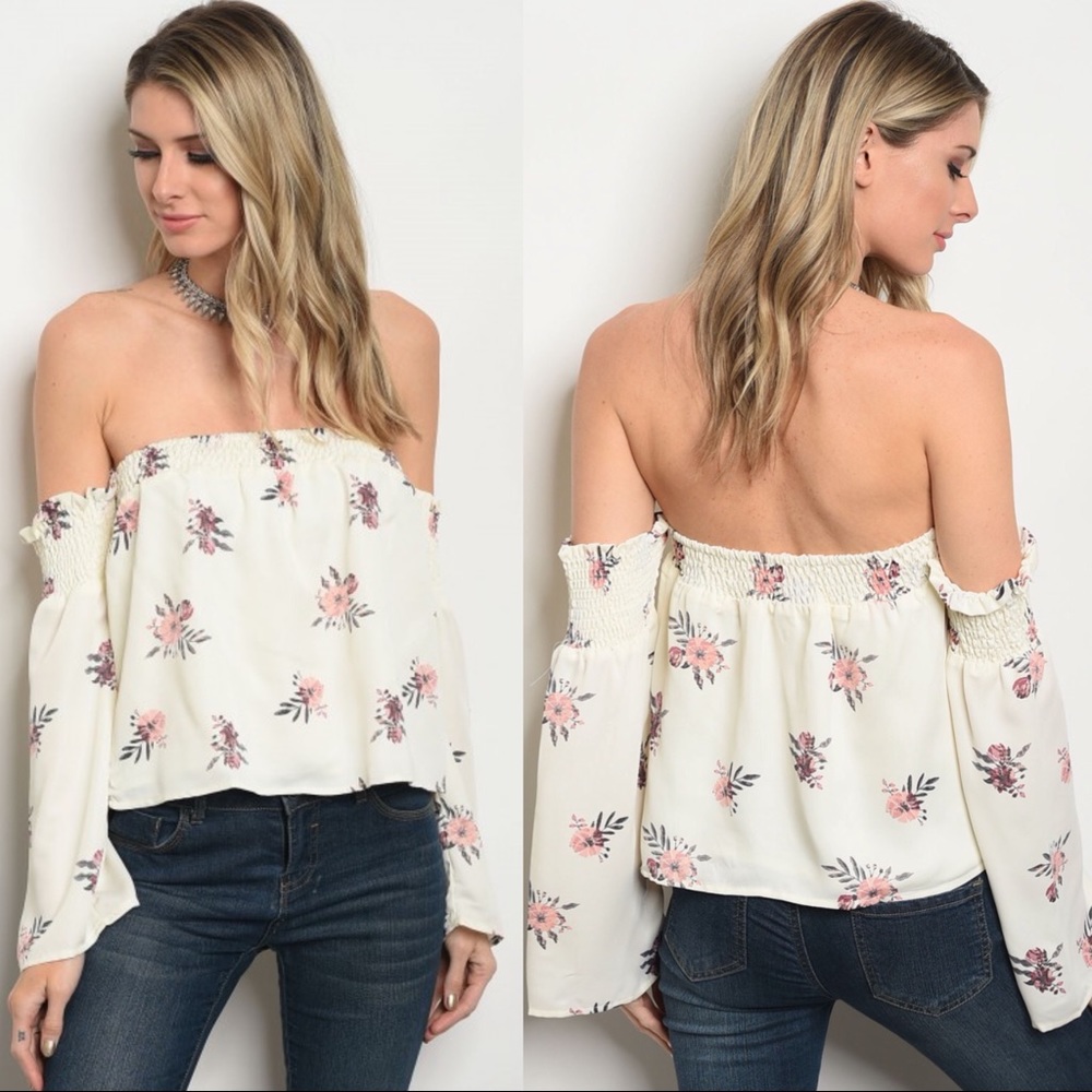 5 ⭐️ Floral Print Off Shoulder Beach Blouse - Picture 2 of 7